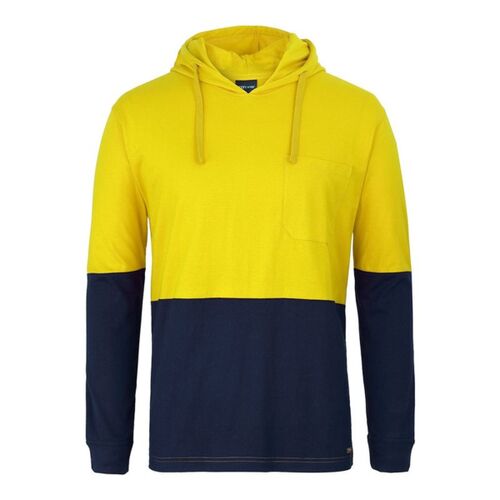 Mens Hi Vis Long Sleeve Cotton Tee with Hood Thumbnail